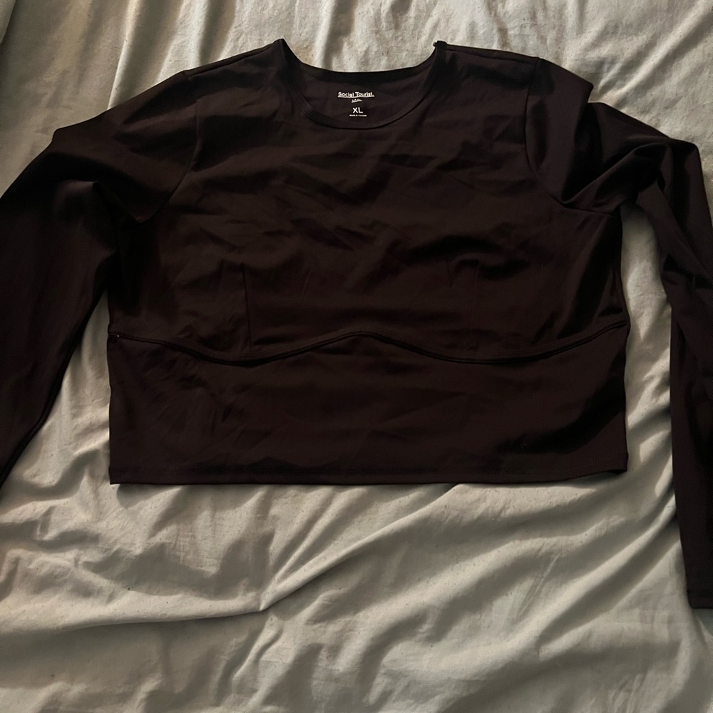 Hollister Dark Brown Long Sleeve Crop Top
